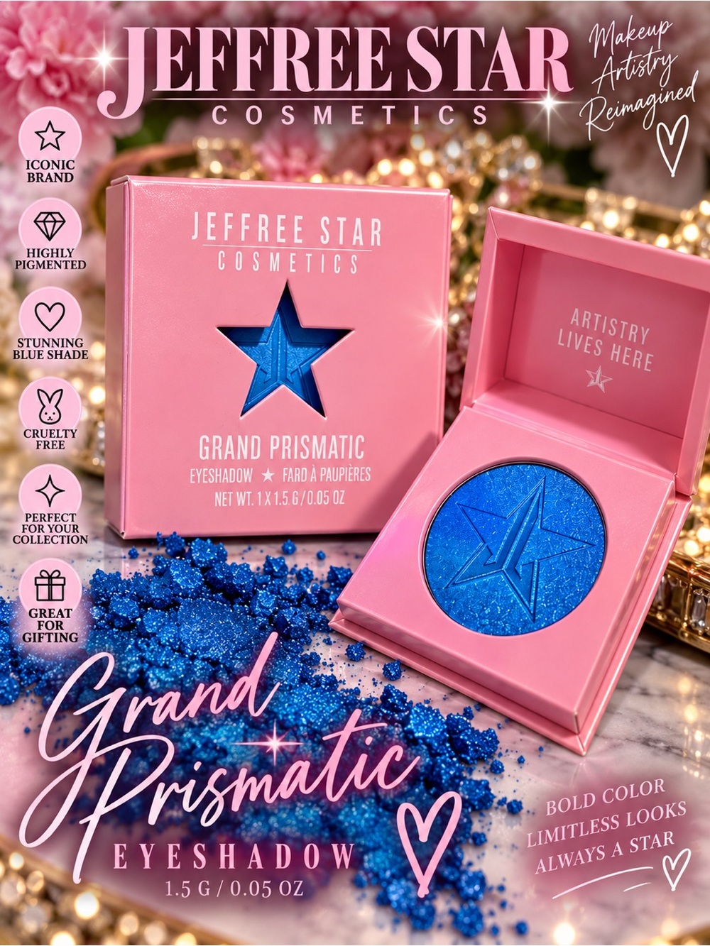 Jeffree Star Grand Prismatic Eyeshadow Artistry Single Blue NIB
